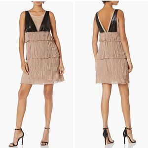 BCBGMAXAZRIA Averil Sequin Pleated Tiered Sleeveless Mesh Mini Dress | SZ L
